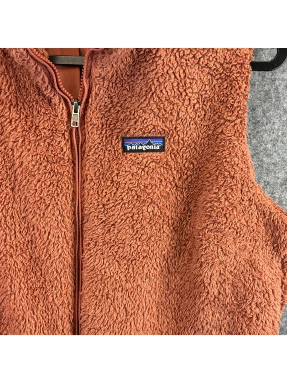 Patagonia Los Gatos Womens XL Burnt Orange Fleece Vest w Full-Zip Sherpa Style